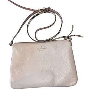 Kate Spade Leila Triple Gusset Crossbody Bag Mauve Pink Snakeskin Trim EUC OS